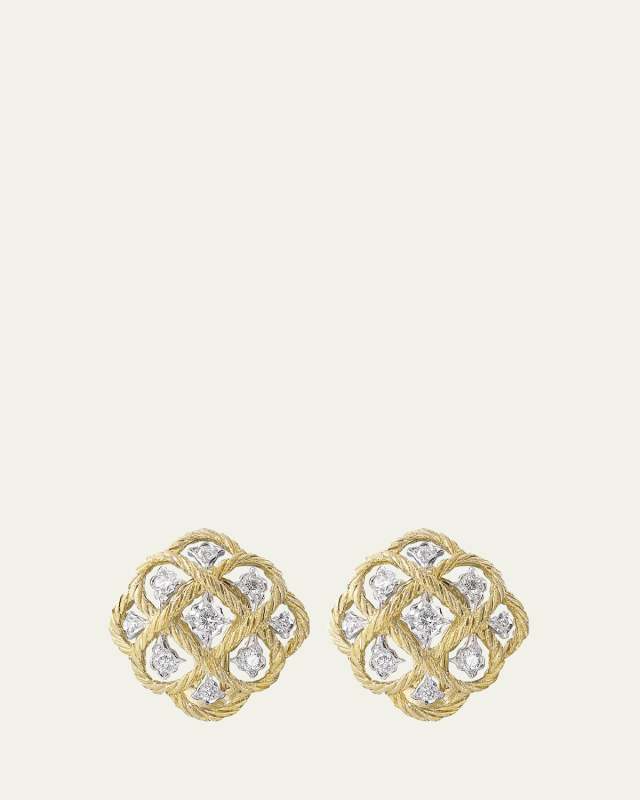 Etoilee 18K Yellow and White Gold Diamond Button Earrings